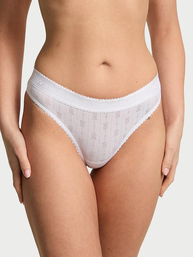 Logo Pointelle Thong Panty
