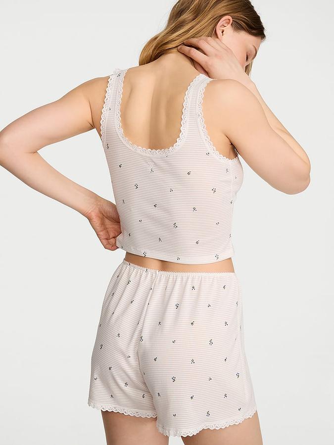 Cotton Shadow Stripe Cropped Tank & Shorts Set