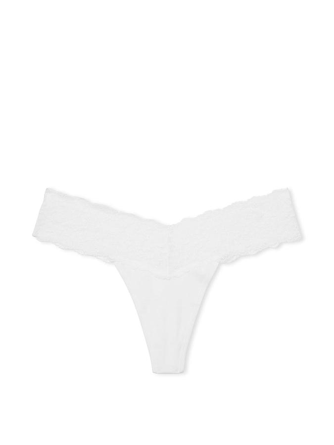 Lace-Waist Cotton Thong Panty image number 1