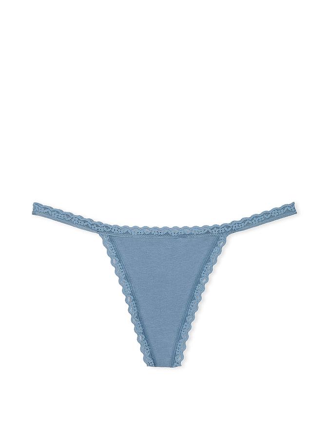 Lace-Trim Cotton V-String Panty image number 1