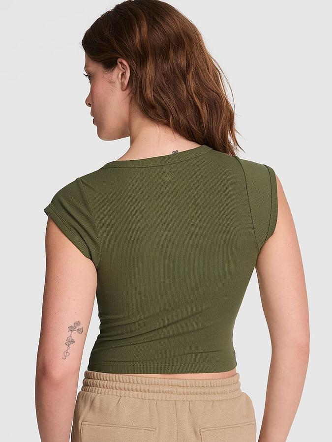 All-Day Soft Ribbed Lace-Up Top image number 1