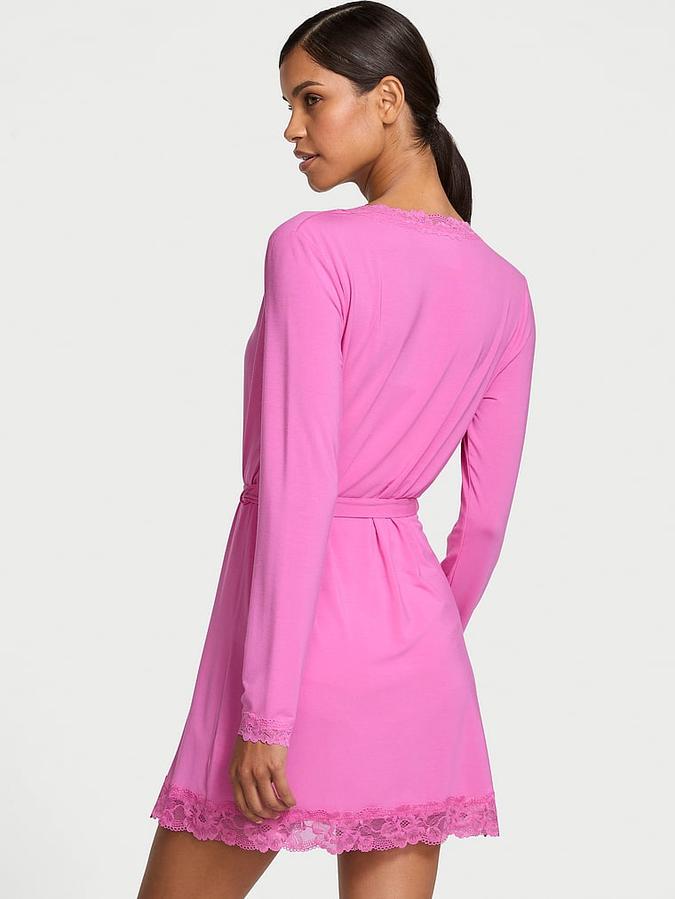 Modal Soft Lace-Trim Wrap Robe image number 1