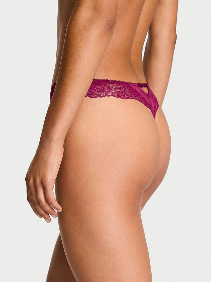 Rose Lace-Trim High-Leg Thong Panty