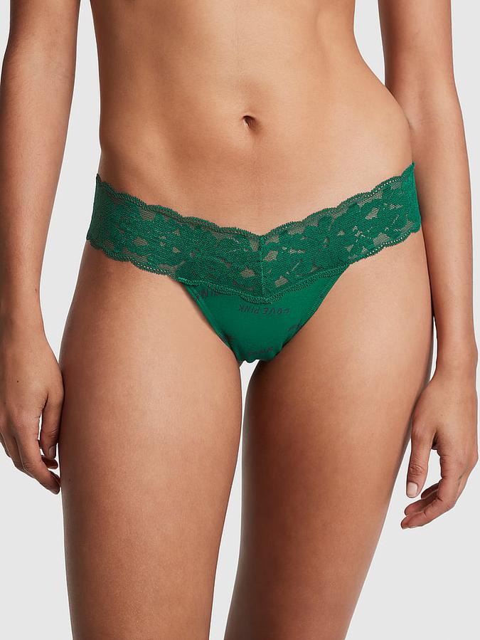 Everyday Lace Trim Thong Panty image number 0