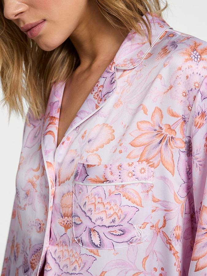 Glazed Satin Long Pajama Set image number 5