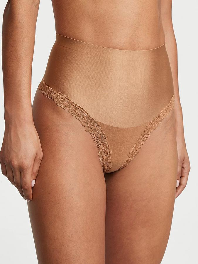 Smoothing Shimmer Lace-Trim Thong Panty image number 0
