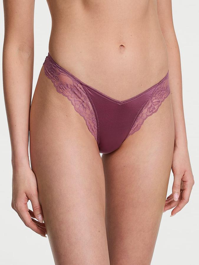 Rose Lace-Trim High-Leg Thong Panty