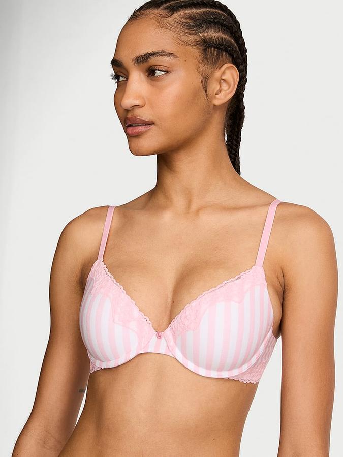 Cotton Lace-Trim Lightly Lined Demi Bra