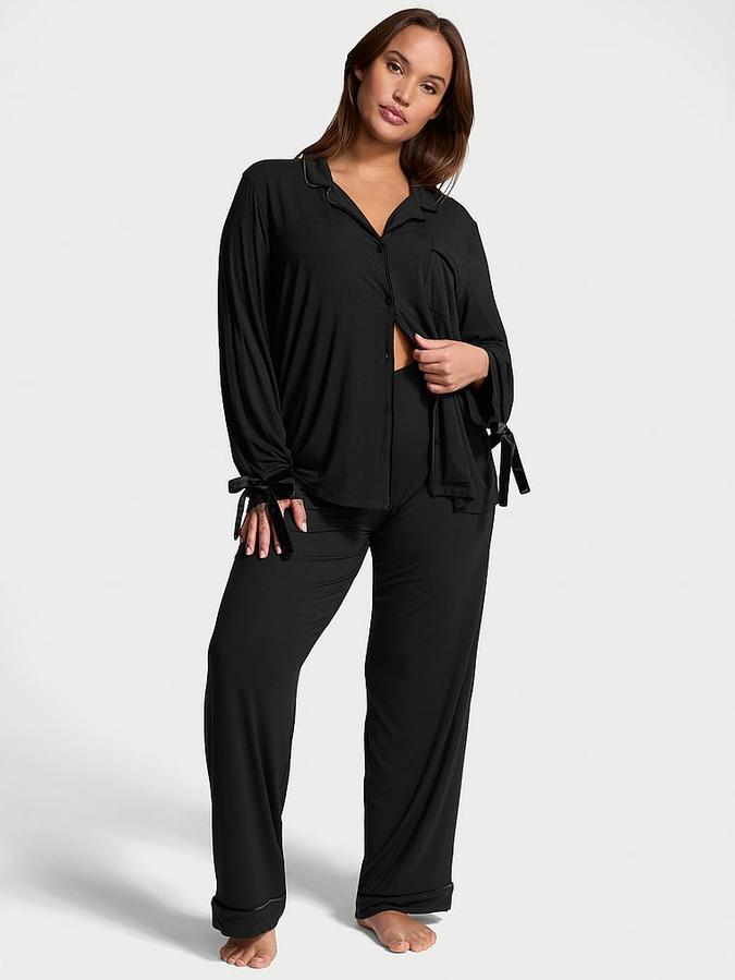 Modal Soft Velvet-Trim Long Pajama Set image number 0