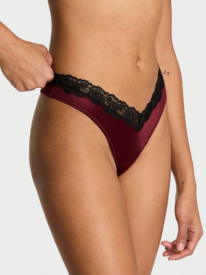 Lace-Trim High-Leg Thong Panty