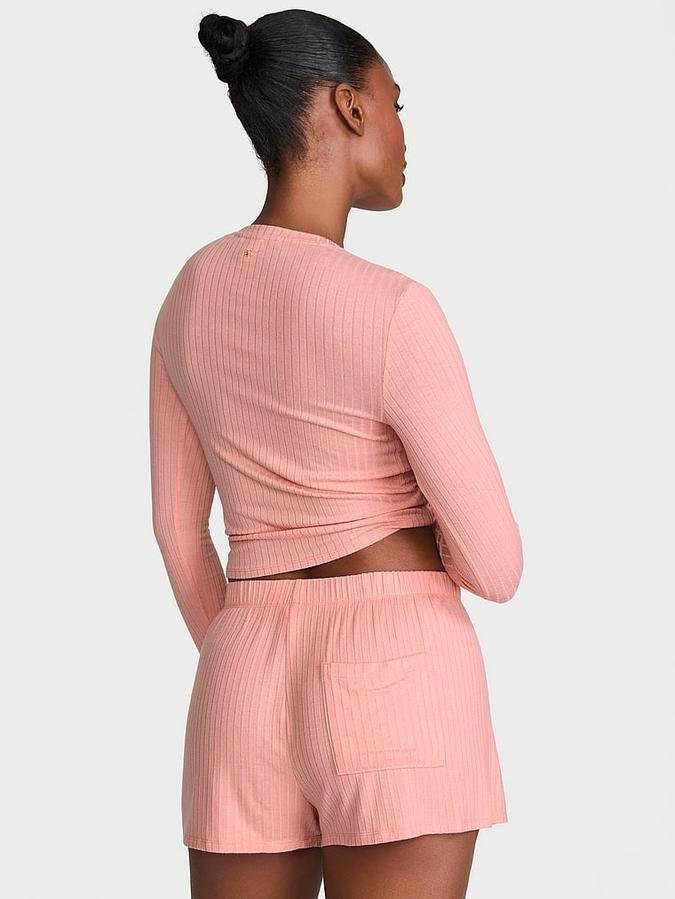 SoSoft&trade; Modal Wide-Rib Long-Sleeve Henley & Shorts Set