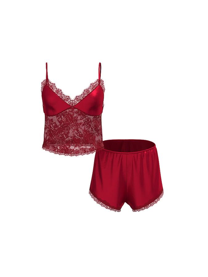 Satin Lace-Trim Cami & Flutter Short Set image number 2