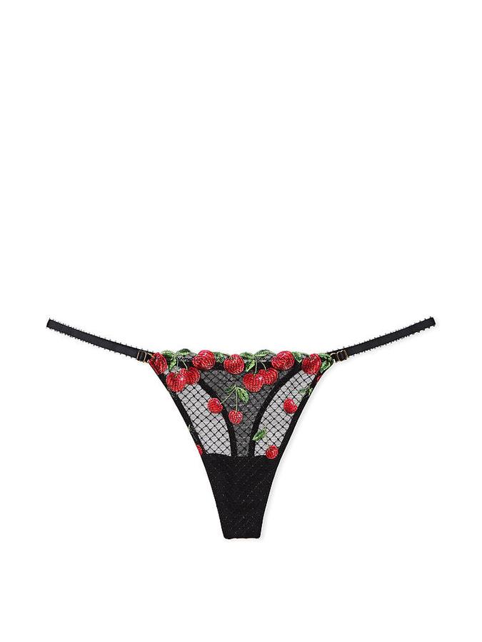 Cherry Embroidery Adjustable String Thong Panty image number 1