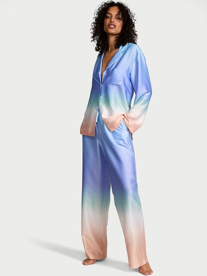 Glazed Satin Ombré Long Pajama Set image number 0
