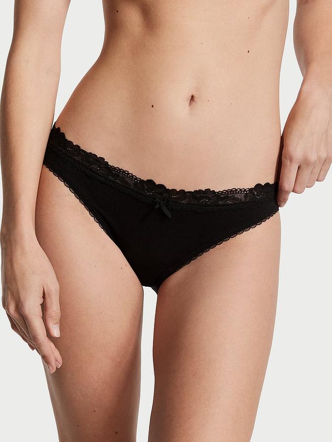 Stretch Cotton Lace-Waist Bikini Panty image number 0