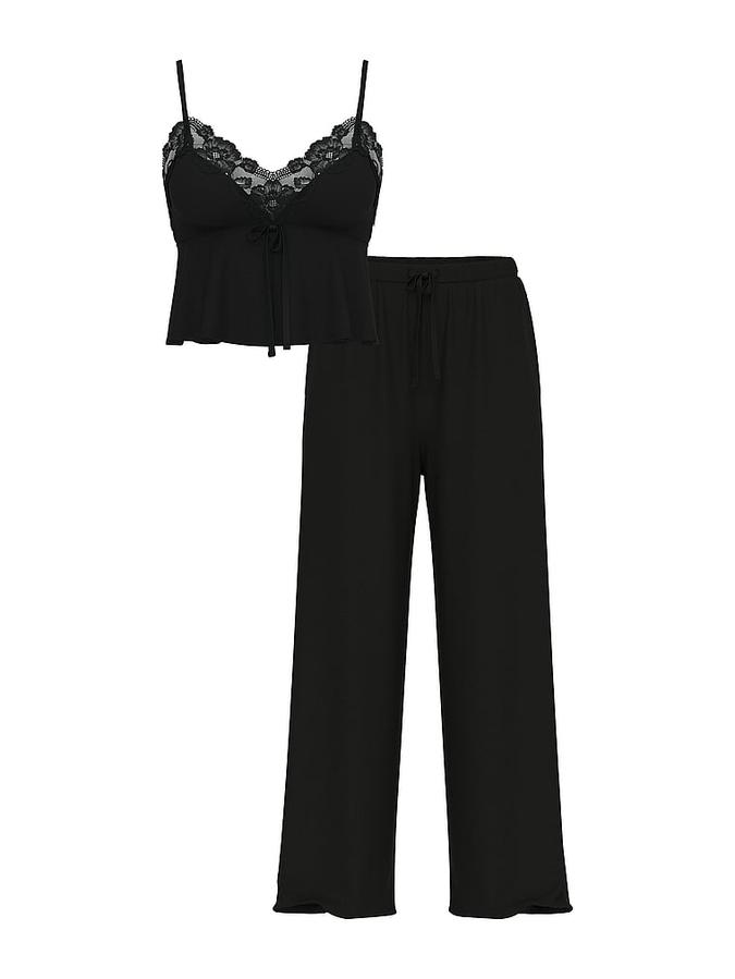 Modal Soft Lace-Trim Cami & Wide-Leg Pant Set image number 2
