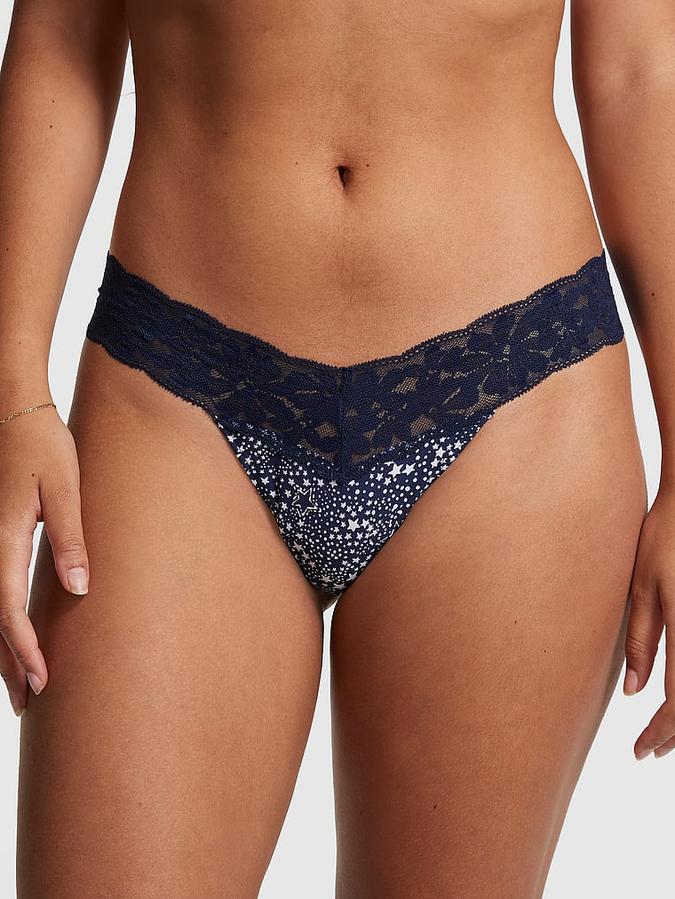 Everyday Lace Trim Thong Panty image number 0