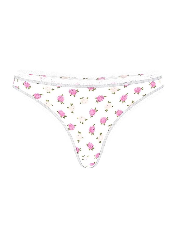 Stretch Cotton Lace-Waist Thong Panty image number 2
