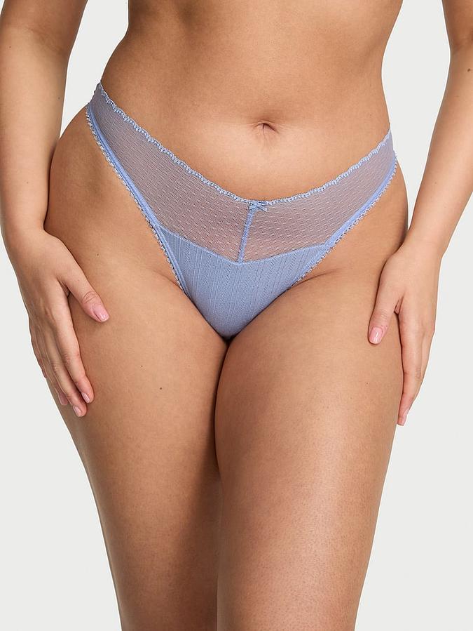 Stretch Pointelle High-Leg Scoop Thong Panty image number 0