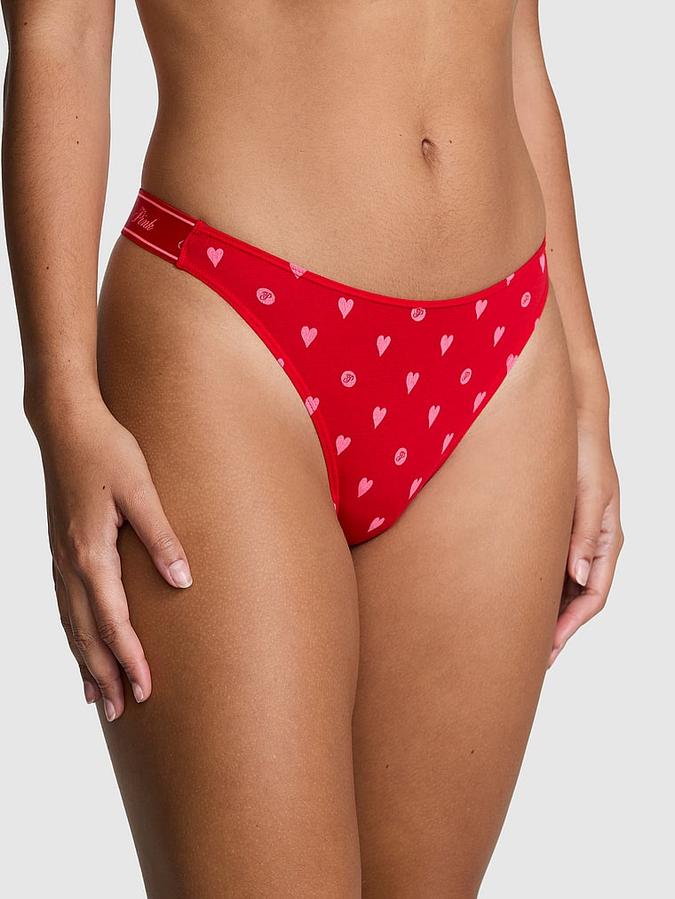 Logo Cotton Shine High-Leg Thong Panty