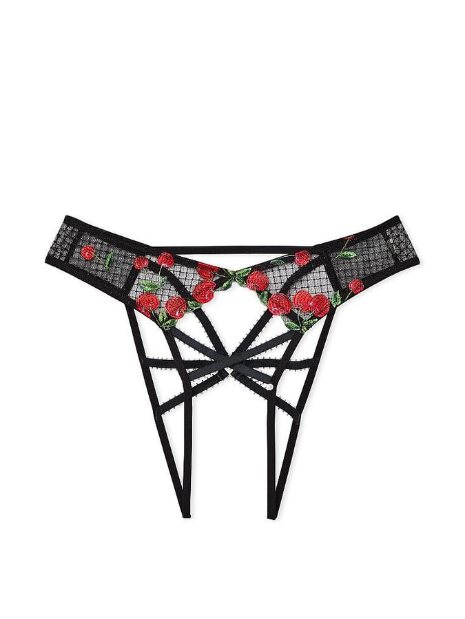 Crotchless Cherry Embroidery Open-Back Panty image number 2