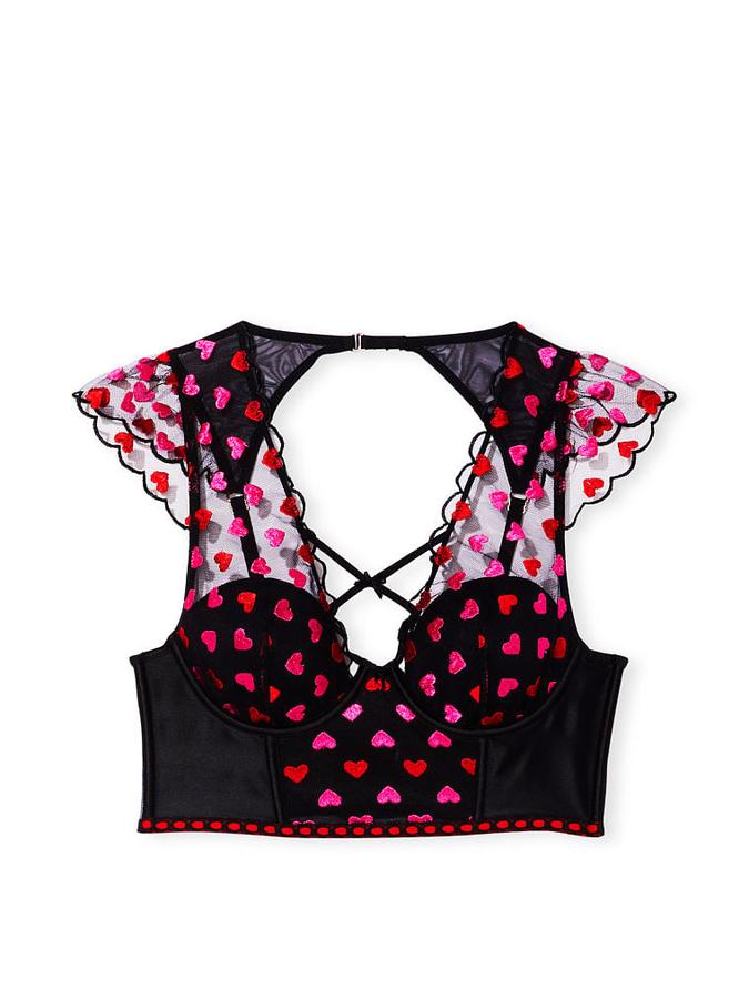 Lightly Lined Heart Embroidery Cap-Sleeve Corset Top image number 2