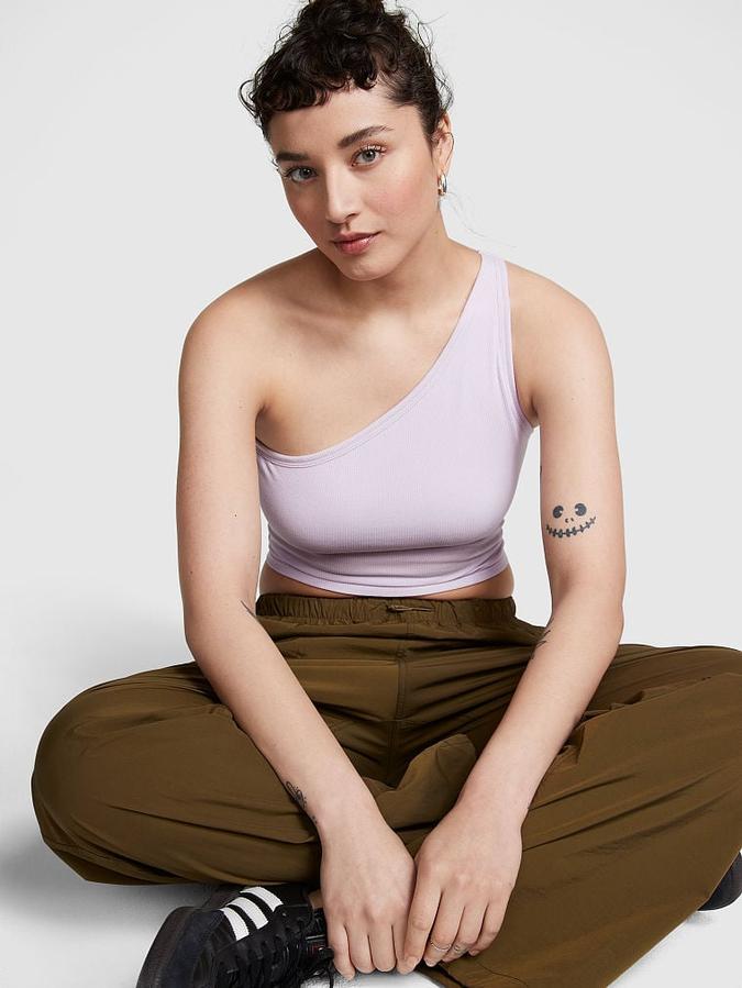 Rib One-Shoulder Crop Tank Top image number 0