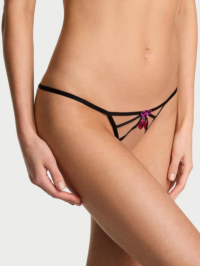 Cherry Pop Embroidery Strappy Open Bikini Panty