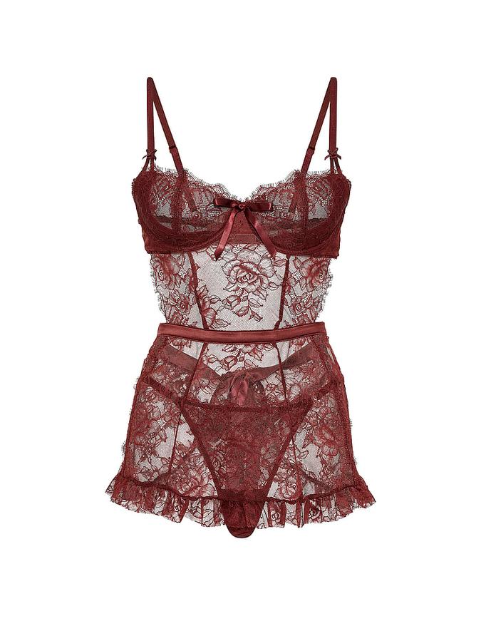 Wicked Unlined Rose Lace Apron Set image number 2
