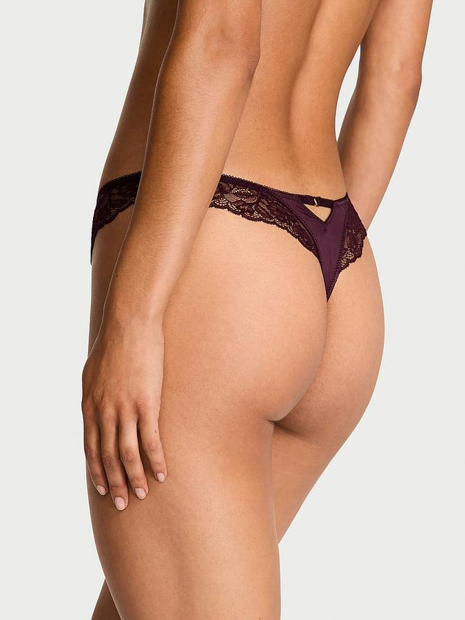 Rose Lace-Trim High-Leg Thong Panty
