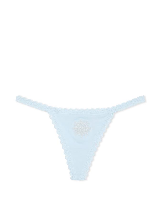 Lace-Trim Cotton V-String Panty image number 1