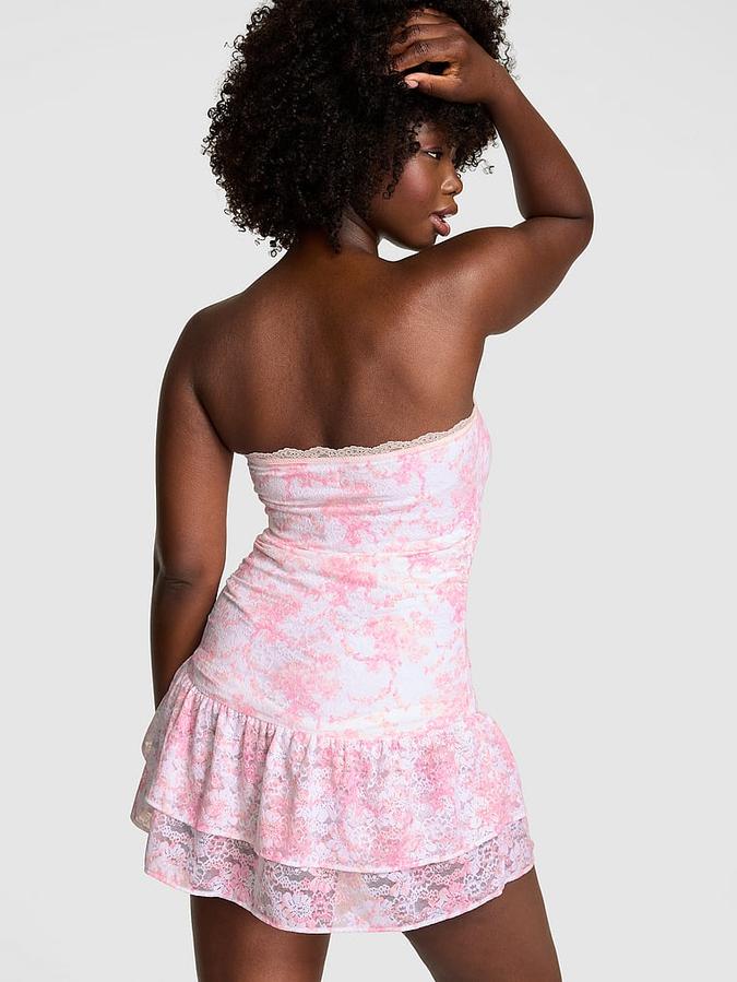 PINK x LoveShackFancy Strapless Lace Mini Dress image number 1