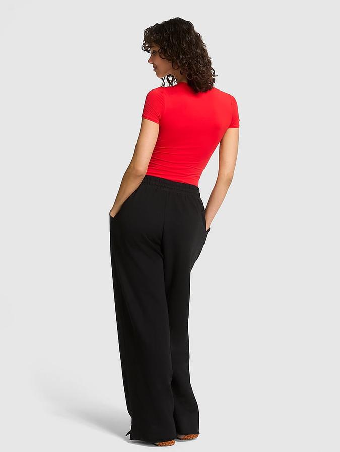 Ivy Fleece Wide-Leg Split-Hem Sweatpants