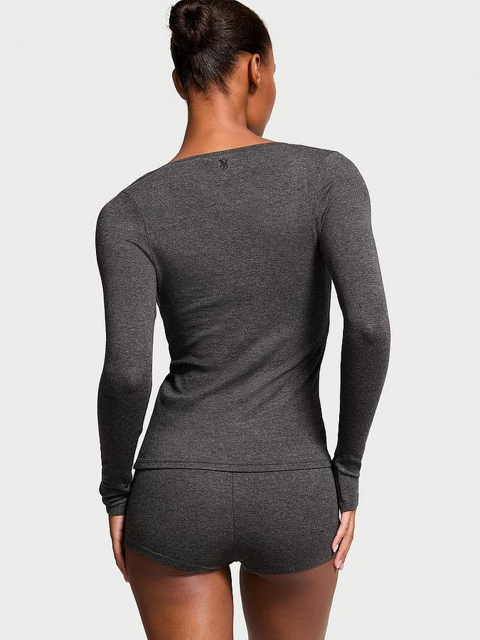 Ribbed Modal Scoop Long-Sleeve Shortie Set image number 1