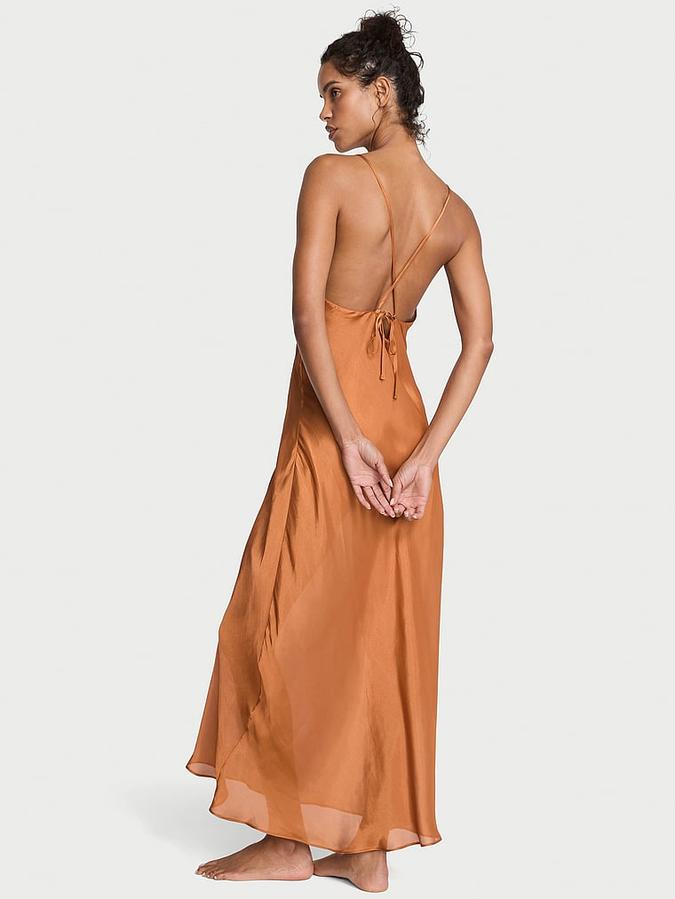 Luxe Sheer Satin Long Slip Dress image number 1