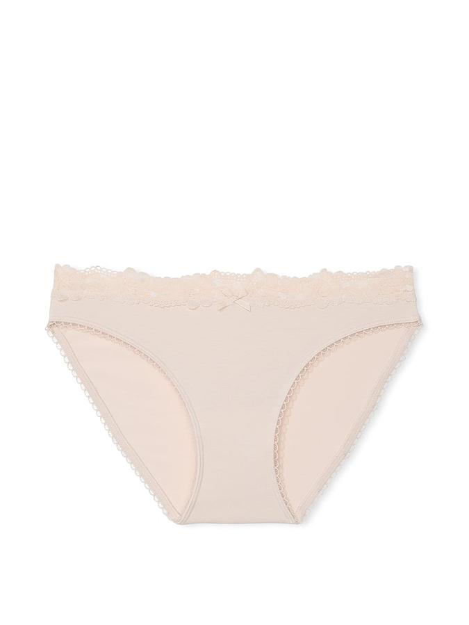 Stretch Cotton Lace-Waist Bikini Panty image number 0