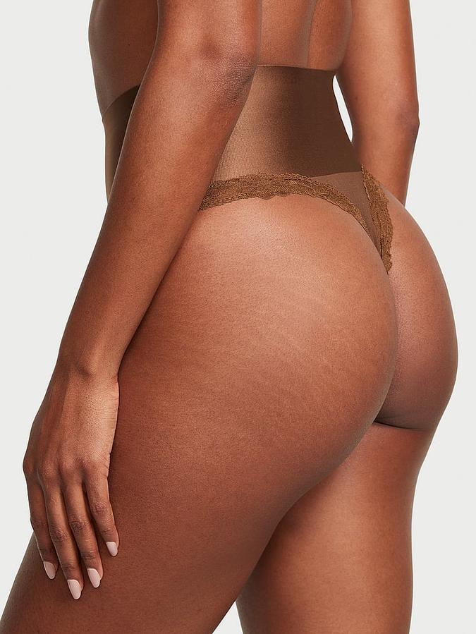 Smoothing Shimmer Lace-Trim Thong Panty image number 1