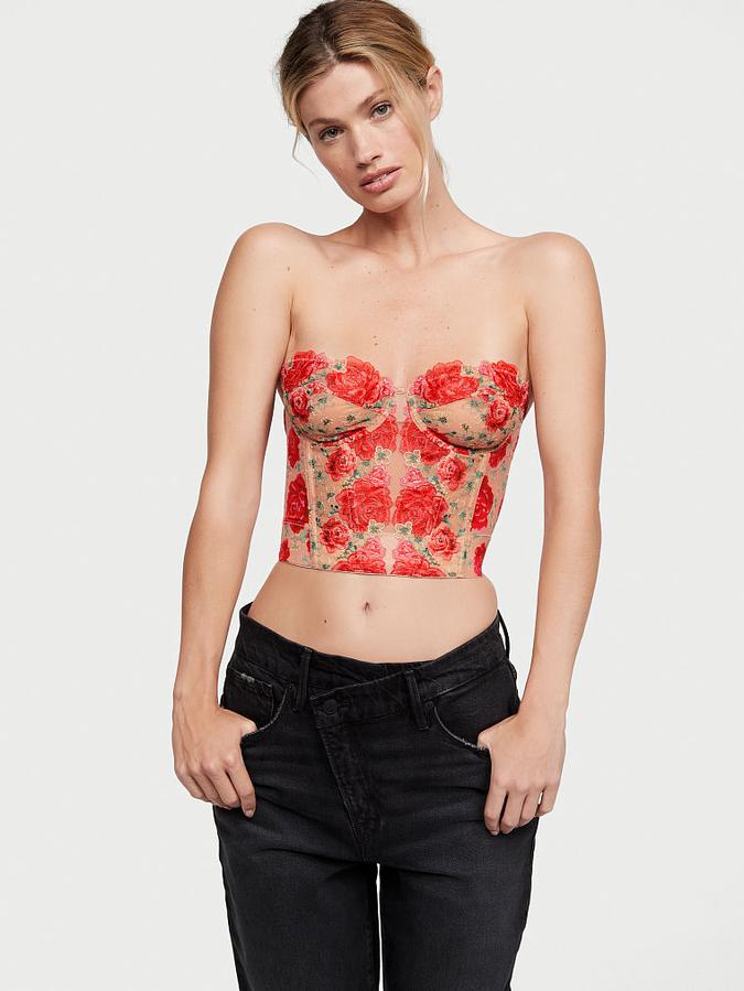 Strapless Floral Embroidery Corset Top image number 4