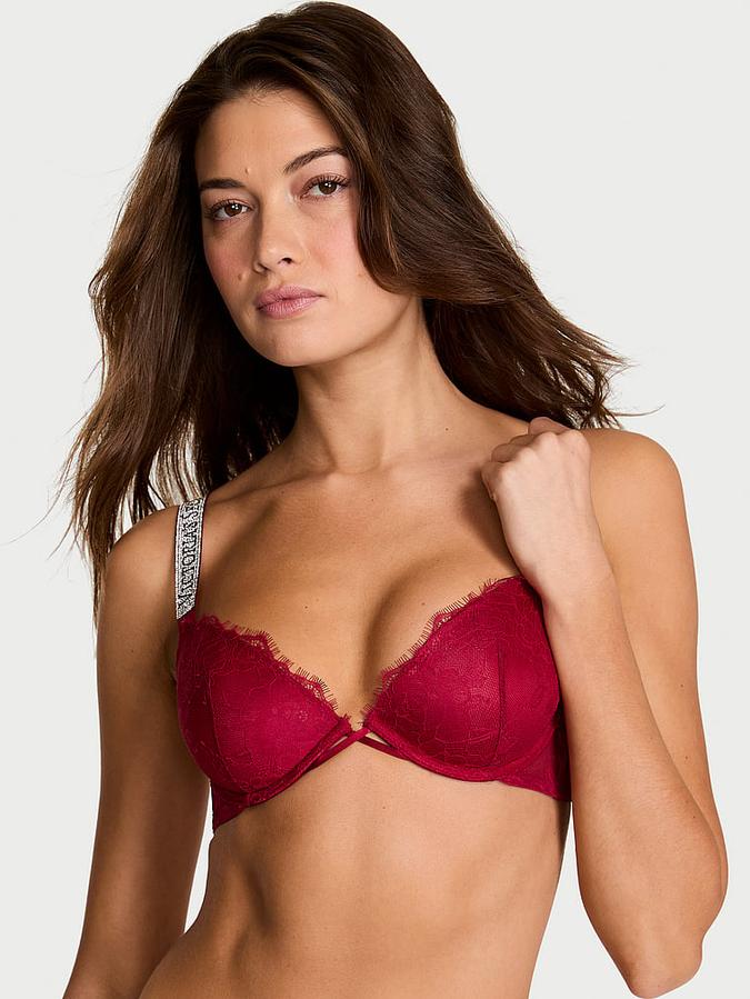Shine Strap Rose Lace Lightly Lined Low-Cut Demi Bra