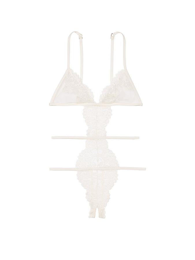 Boho Floral Embroidery Crotchless Teddy image number 2