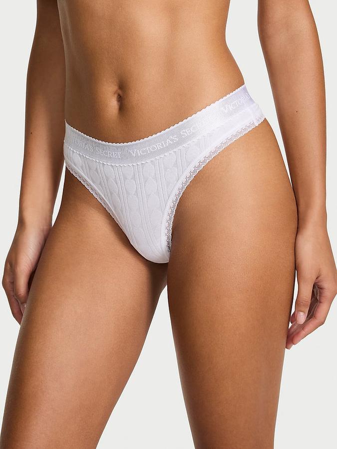 Logo Heart Pointelle Thong Panty