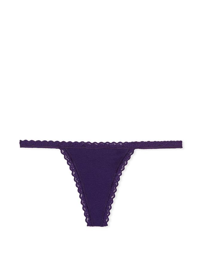Lace-Trim Cotton V-String Panty image number 1