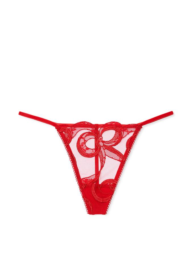 Tied-with-a-Bow Embroidery V-String Panty image number 1