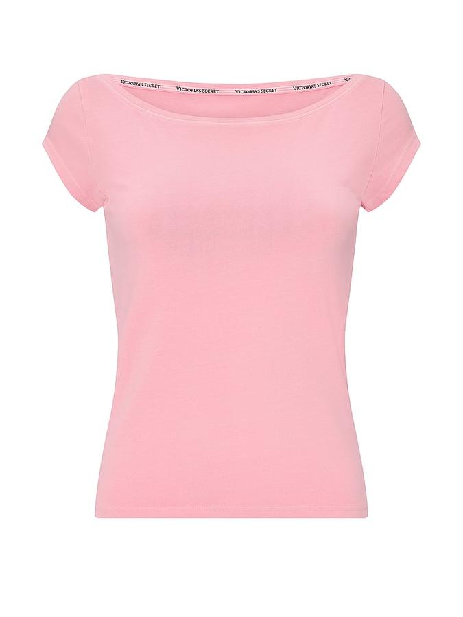 Stretch Cotton Fitted Boatneck Tee image number 2