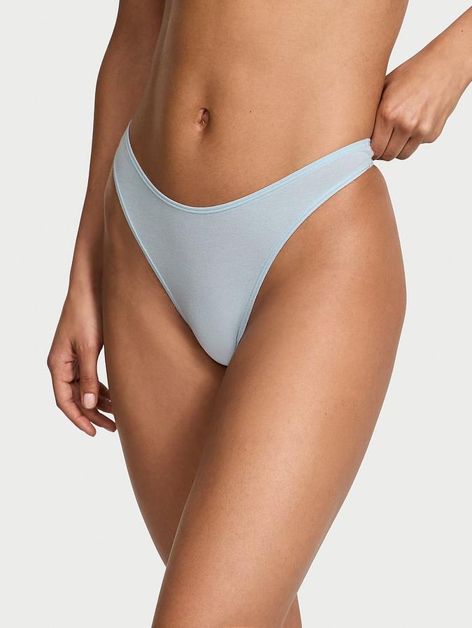 Body by Victoria Stretch Cotton High-Leg Scoop Thong Panty image number 0