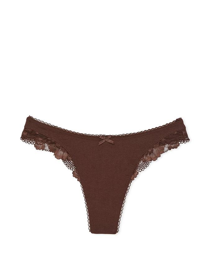 Stretch Cotton High-Leg Scoop Thong Panty image number 2