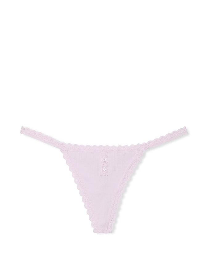Cotton Pointelle Lace-Trim V-String Panty image number 2