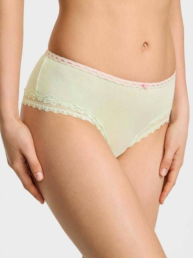 Cotton Bow Lace-Trim Cheeky Panty