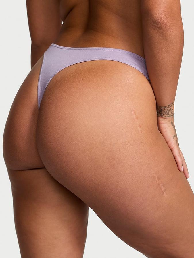 Body by Victoria Stretch Cotton High-Leg Scoop Thong Panty image number 1