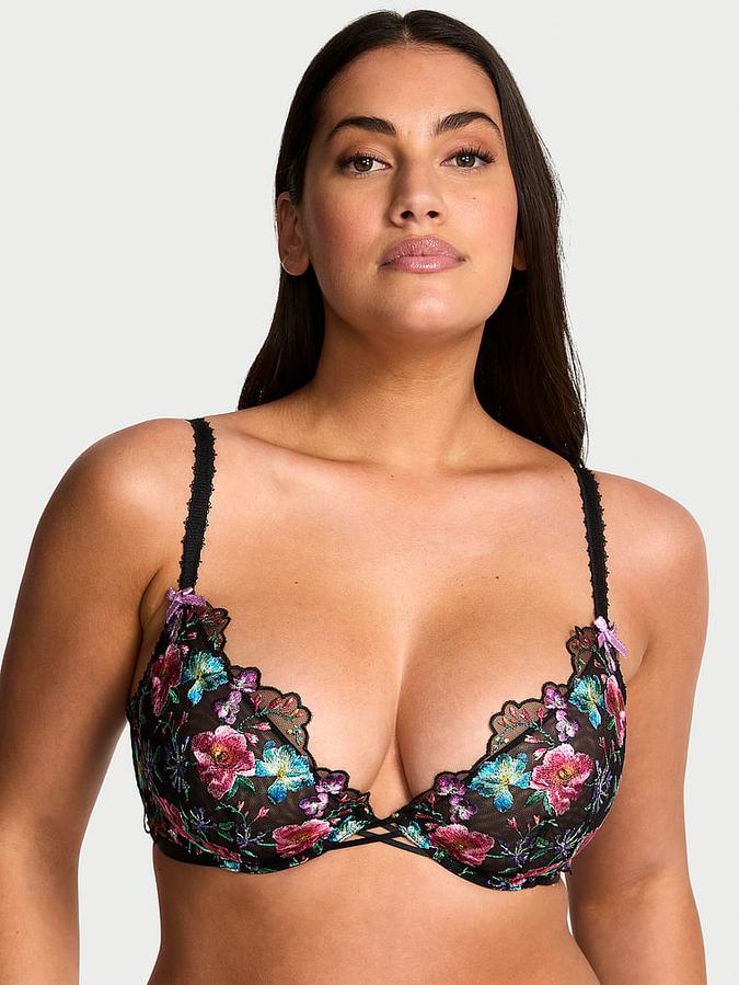 Dark Blossom Embroidery Unlined Low-Cut Demi Bra image number 0